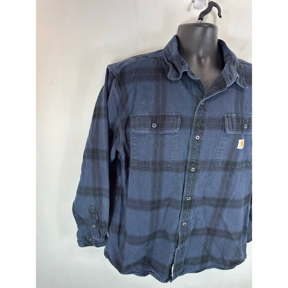 Carhartt Loose Fit Heavyweight Flannel Shirt Blue Size Large Plaid Fall Western - Picture 10 of 12